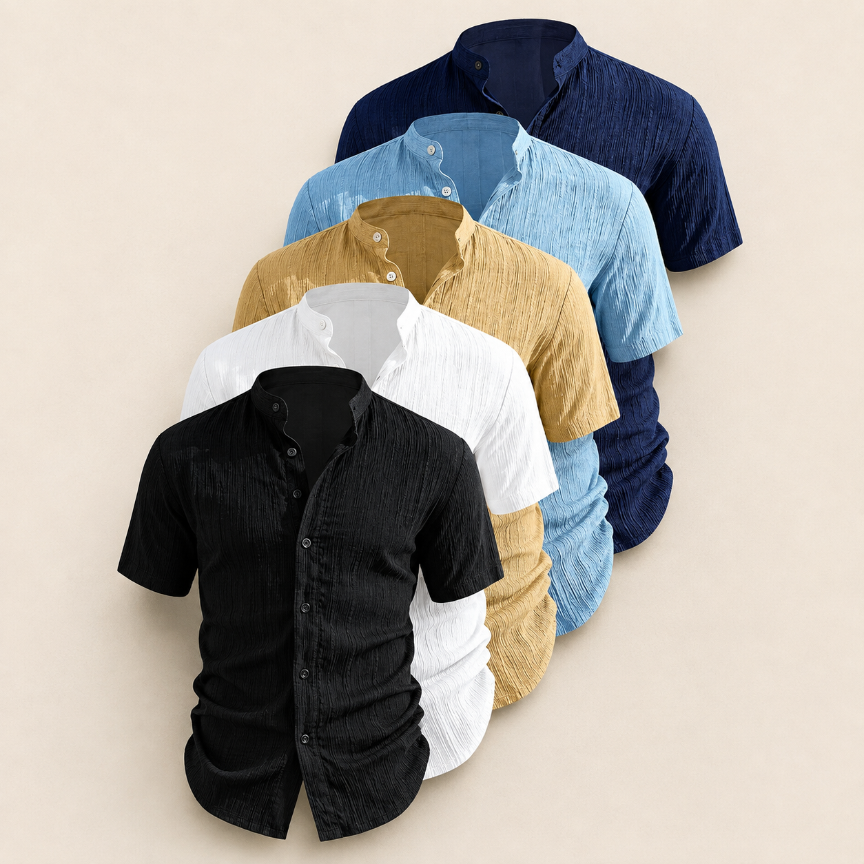 Solid Color Pack Of 5 Classic Button Up Short Sleeve Shirt For Men
