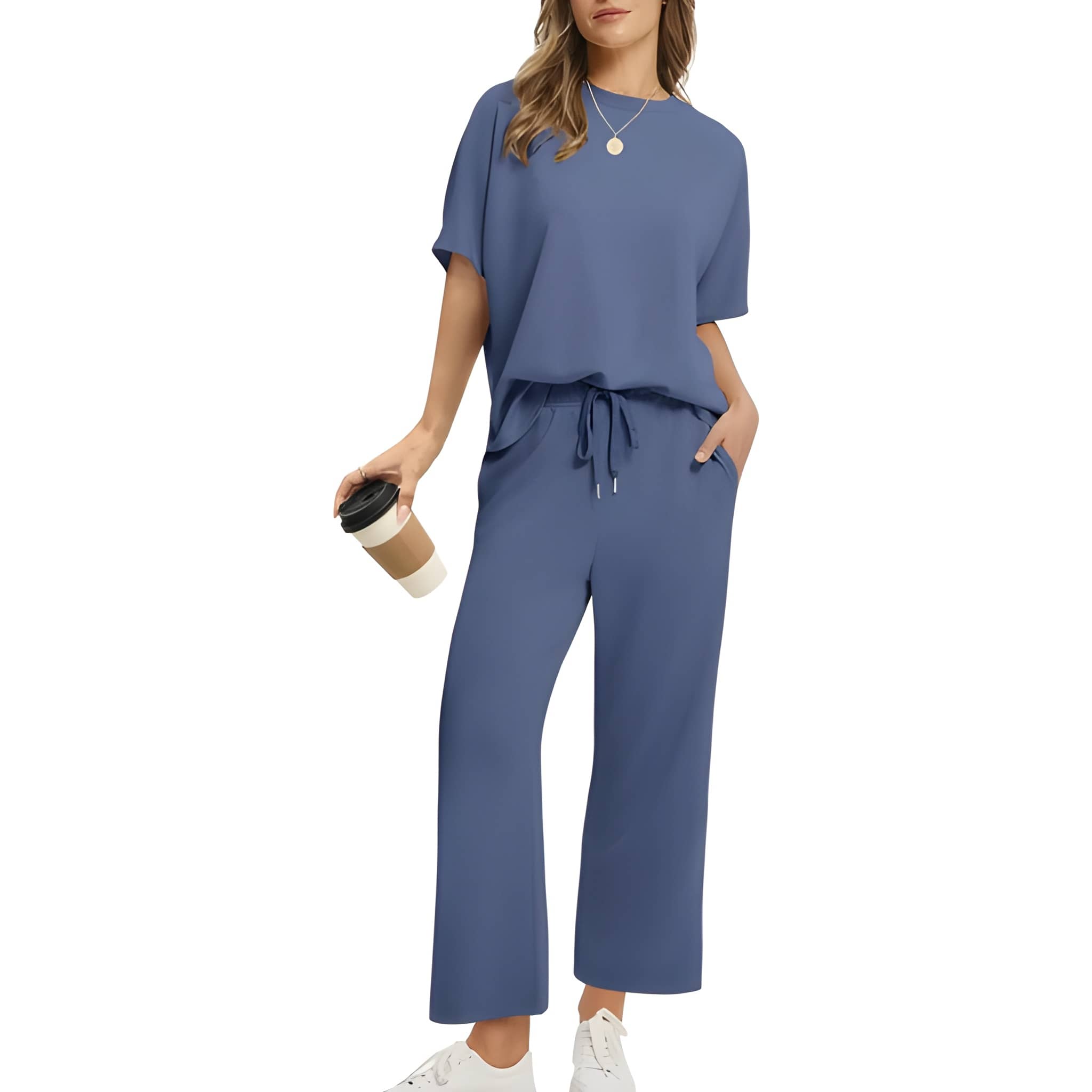 Oversized Two Piece Lounge Set With Top And Wide Pants For Women