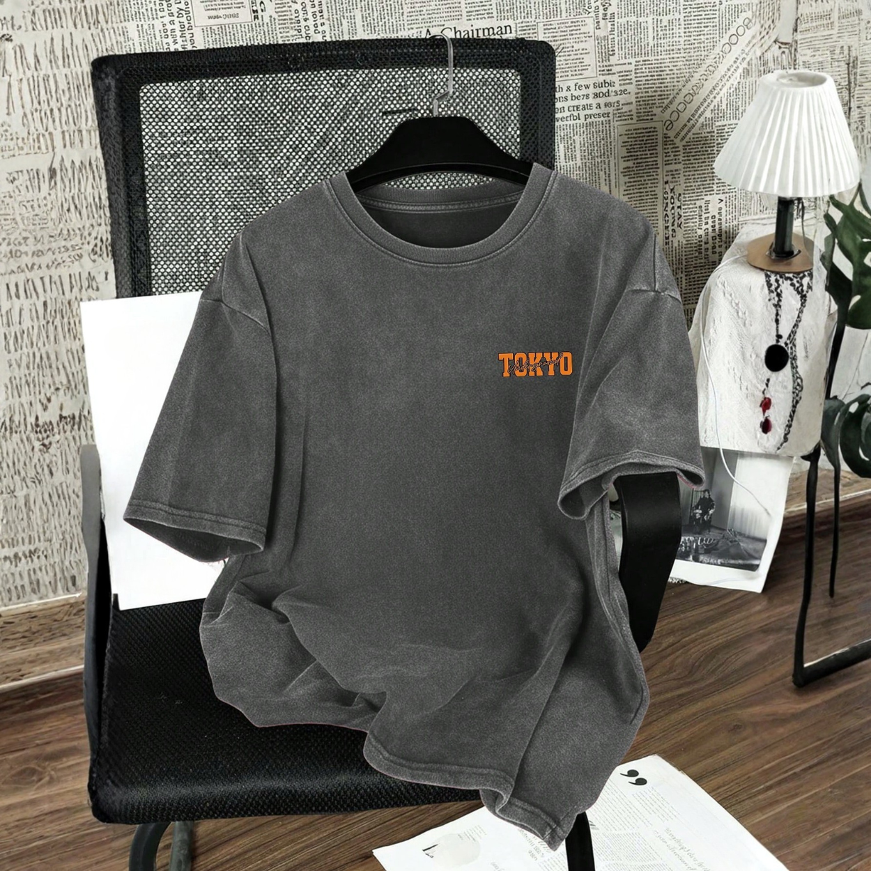 Racing Pattern Slim Washed Vintage Short Sleeve T Shirt For Men