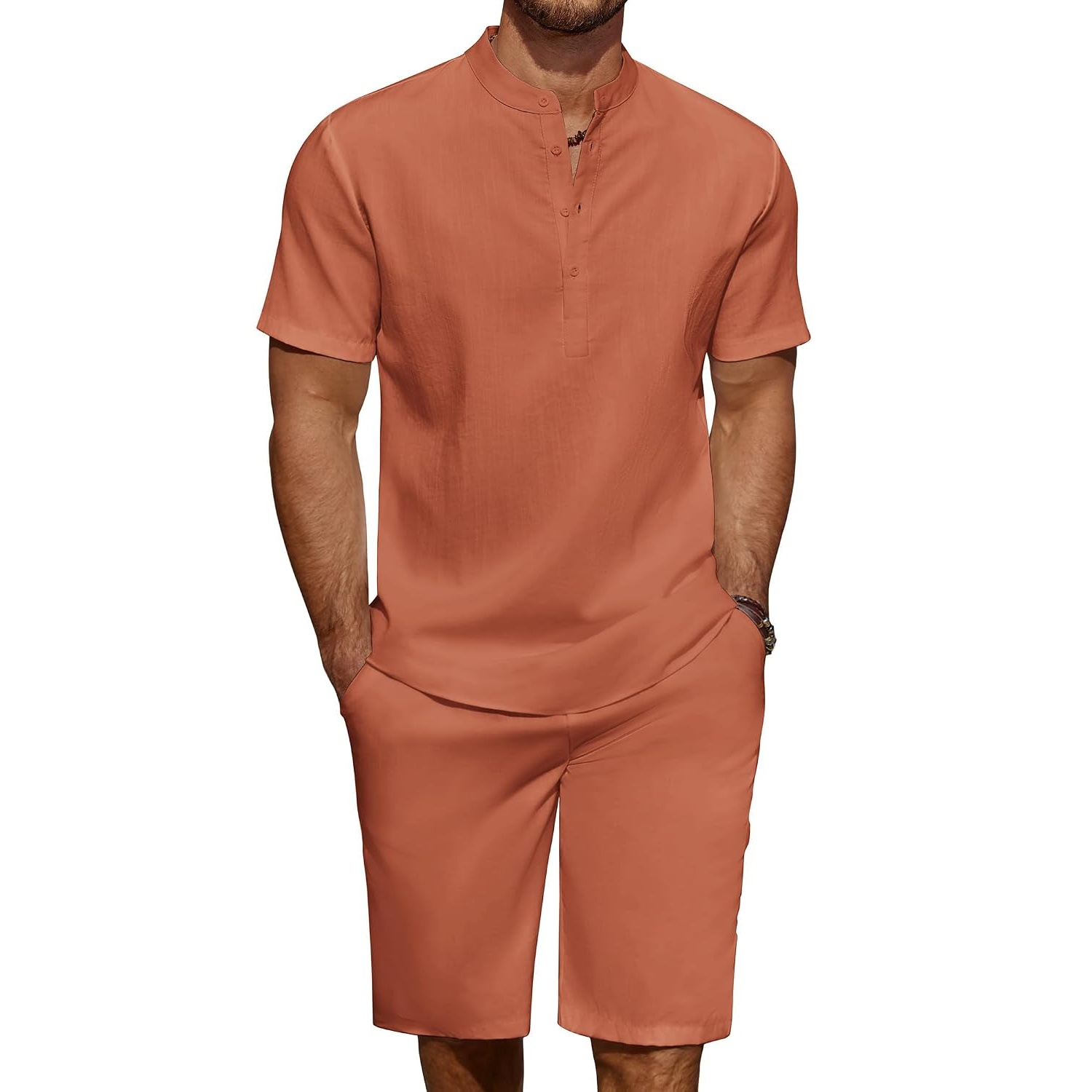 Casual Summer Wear Yoga Linen Shirt And Short Set For Men