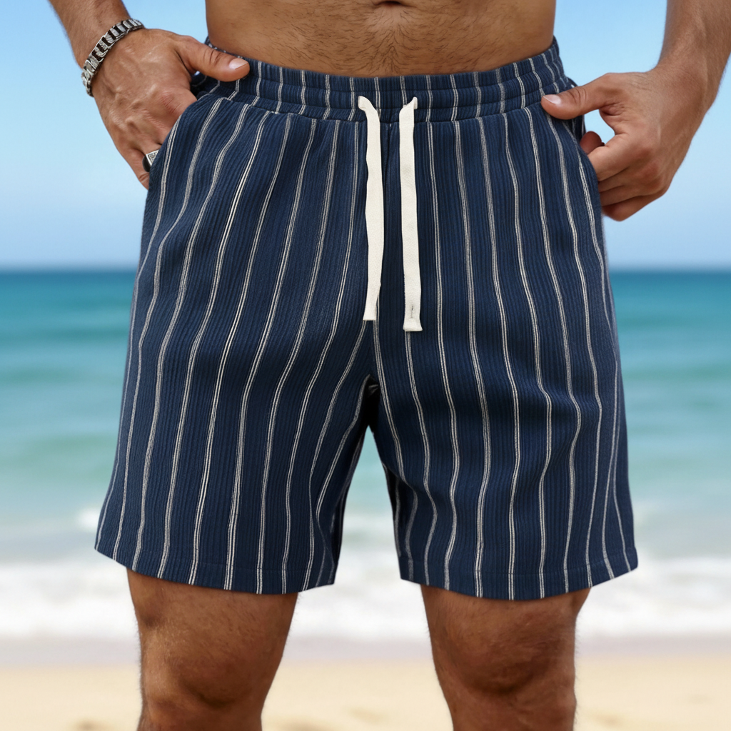 Striped Print Drawstring Casual Vacation Shorts For Men