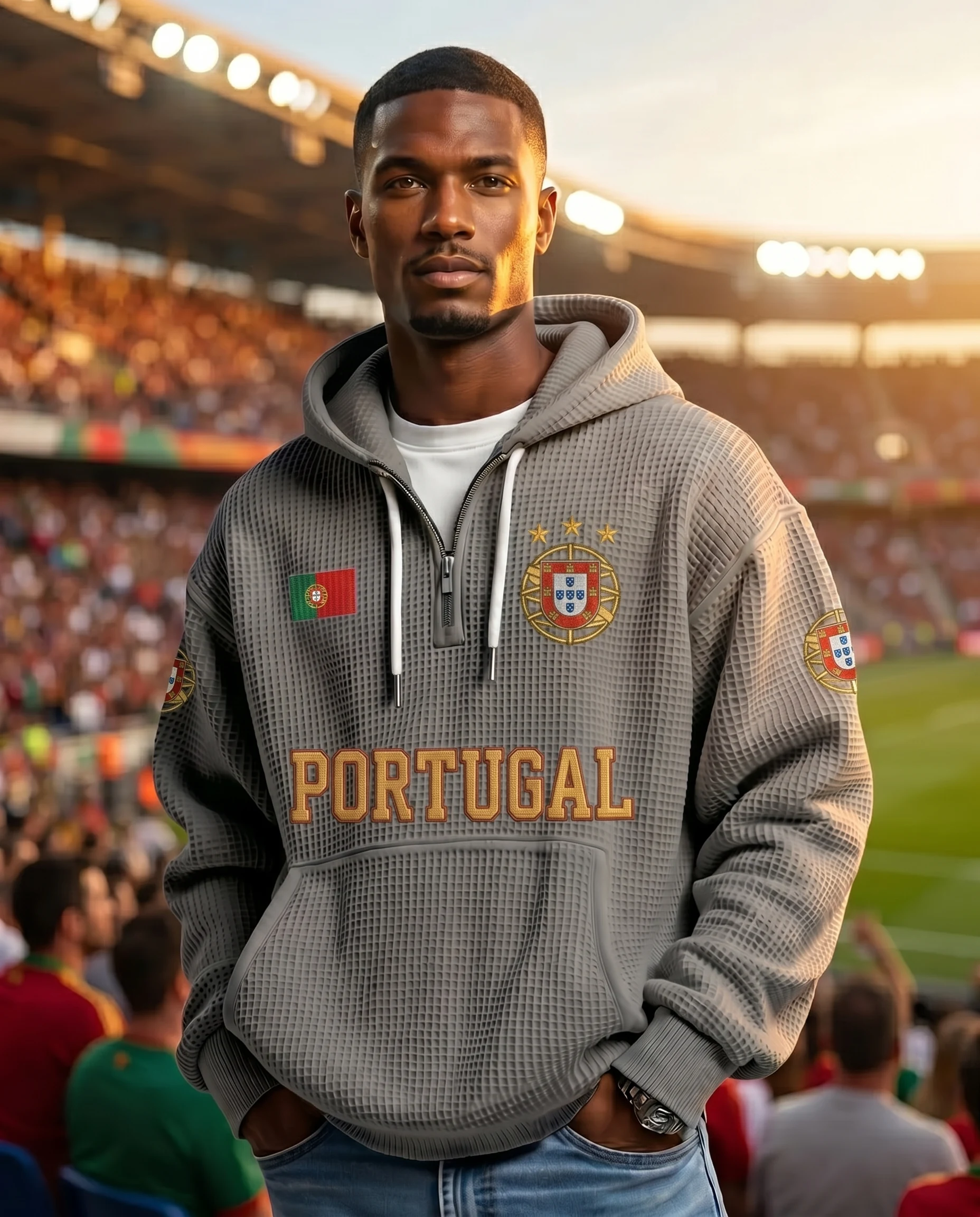 Portugal waffle quarter-zip football fan hoodie