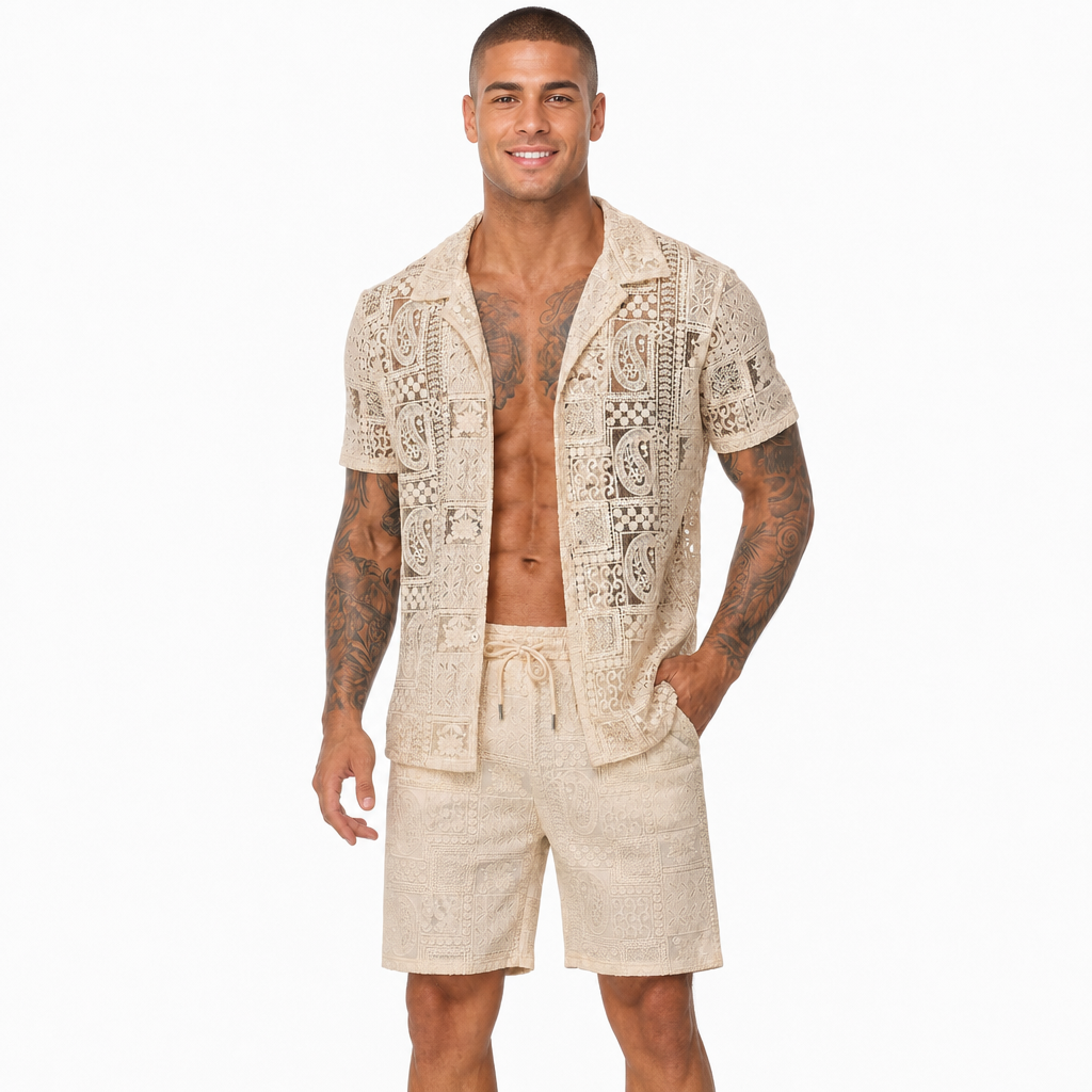 Beach Wear Short Sleeve Shirt and Short Set For Men