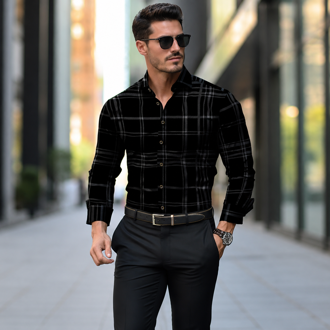 Plaid Checkered Print Long Sleeve Collared Shirt For Men