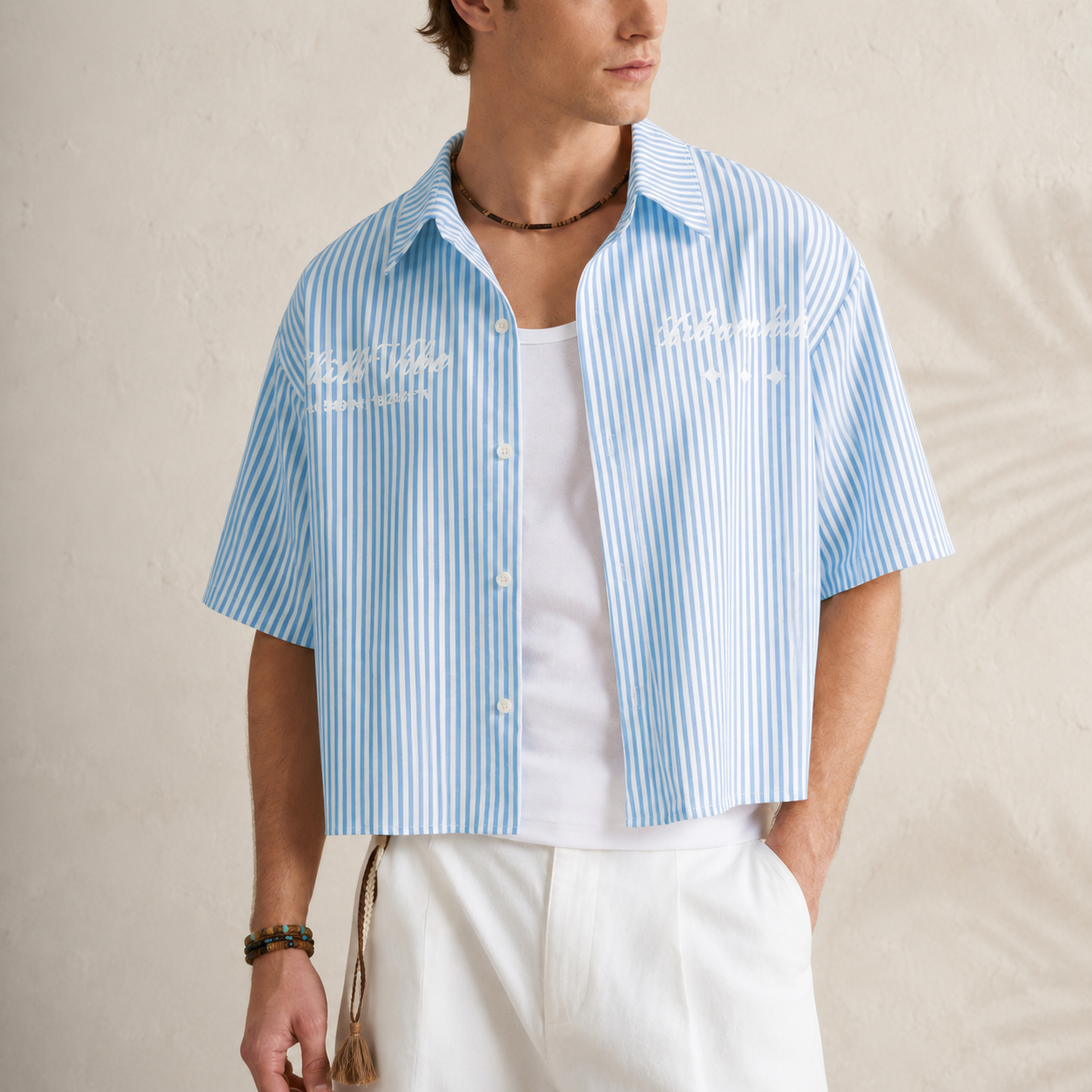 Striped Print Short Sleeve Summer Casual Vacation Style Shirt For Men