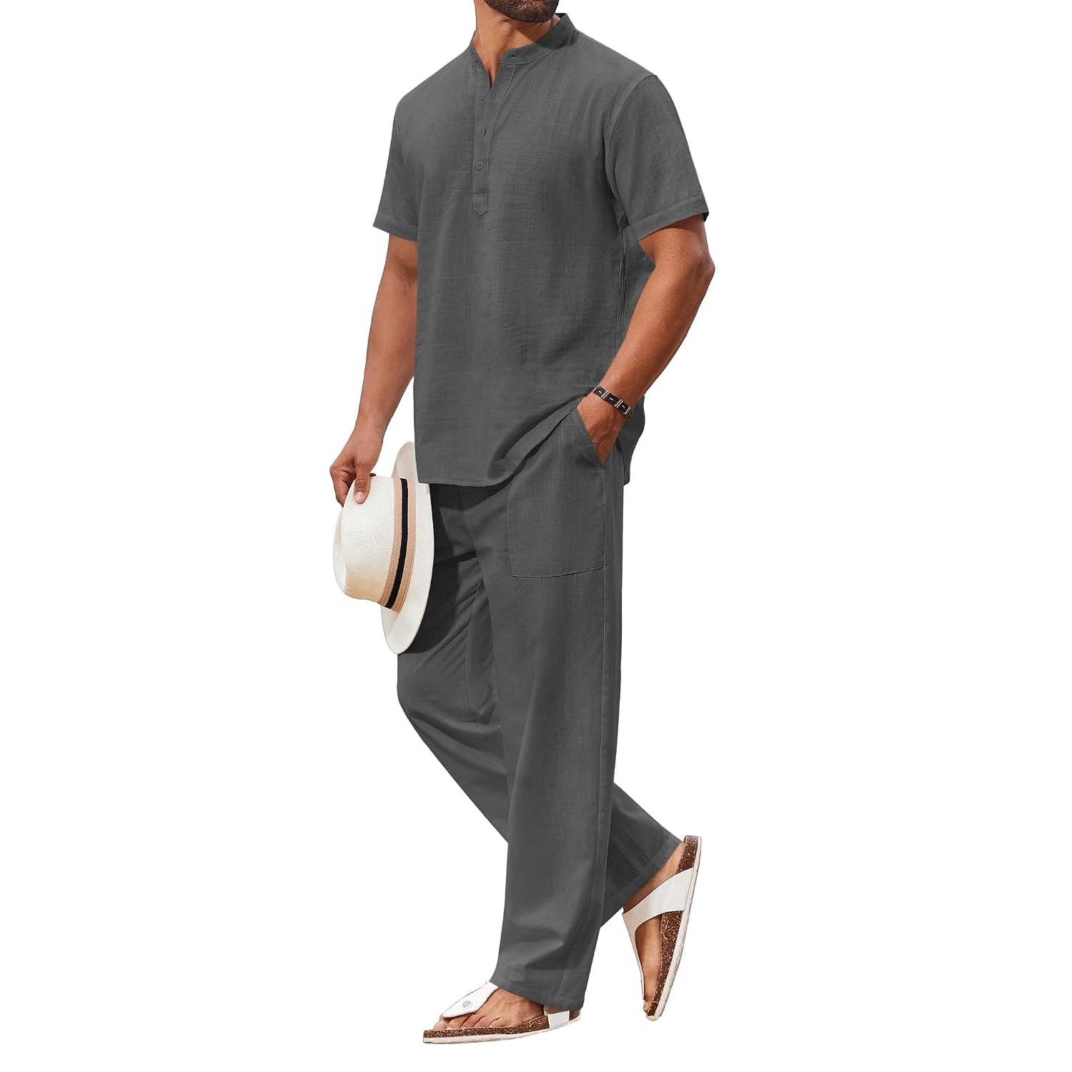 Casual Short Sleeve Shirt And Beach Pant Set For Men