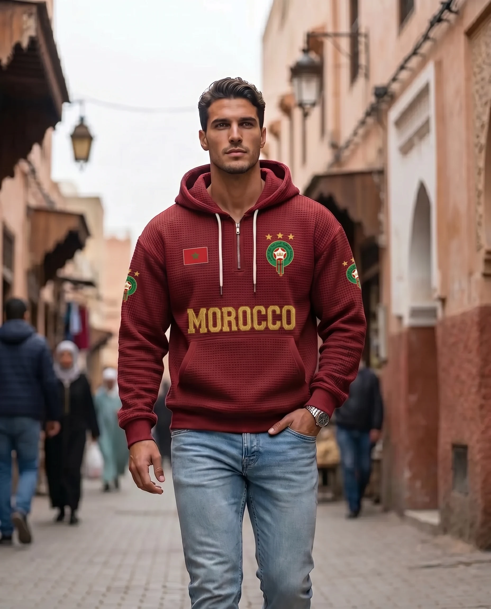 Morocco waffle quarter-zip football fan hoodie