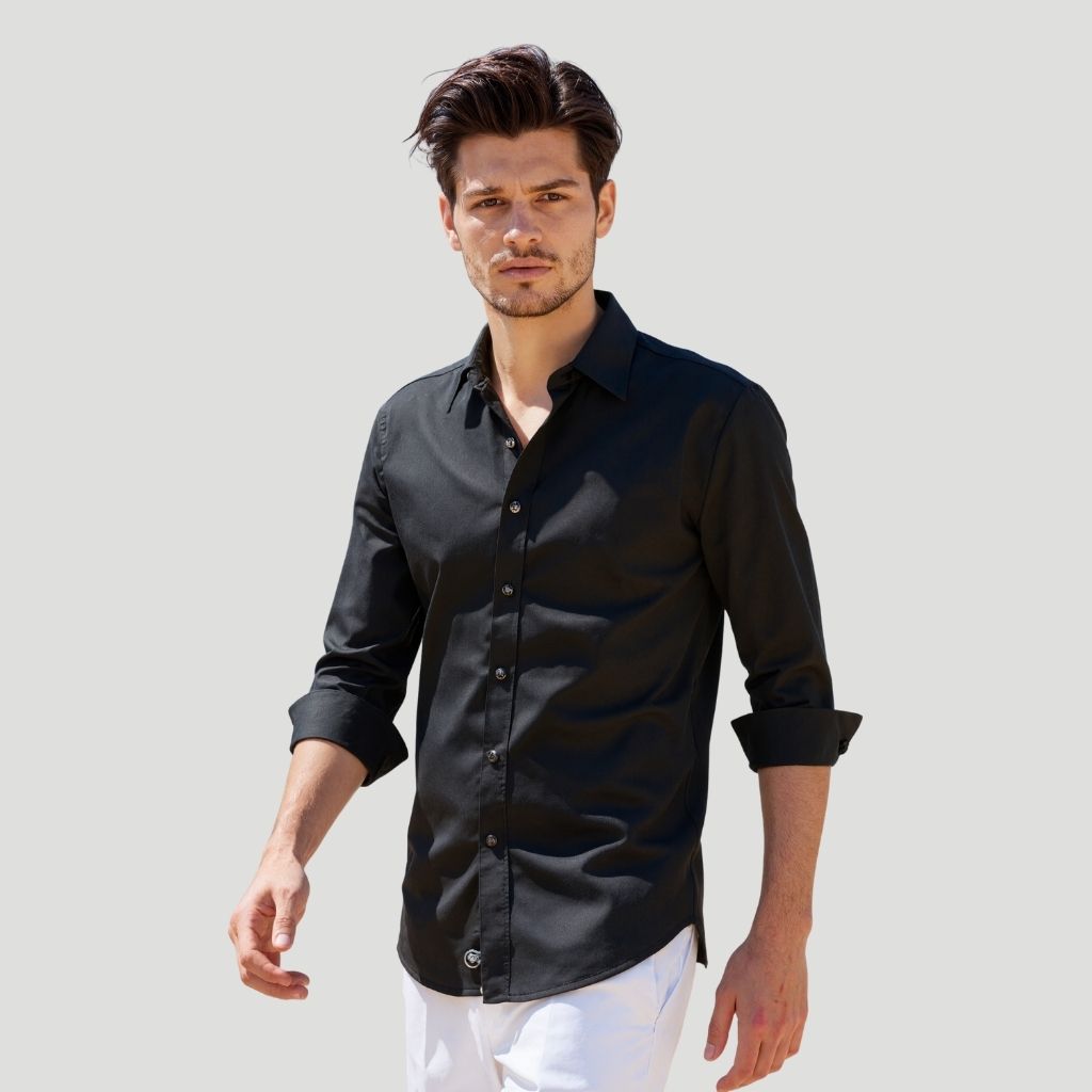 Mens Dress Shirt Solid Long Sleeve Wrinkle