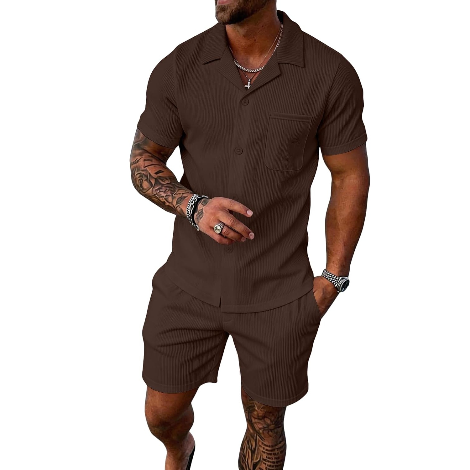 Casual Summer Beach Shorts and Shirt Set Men