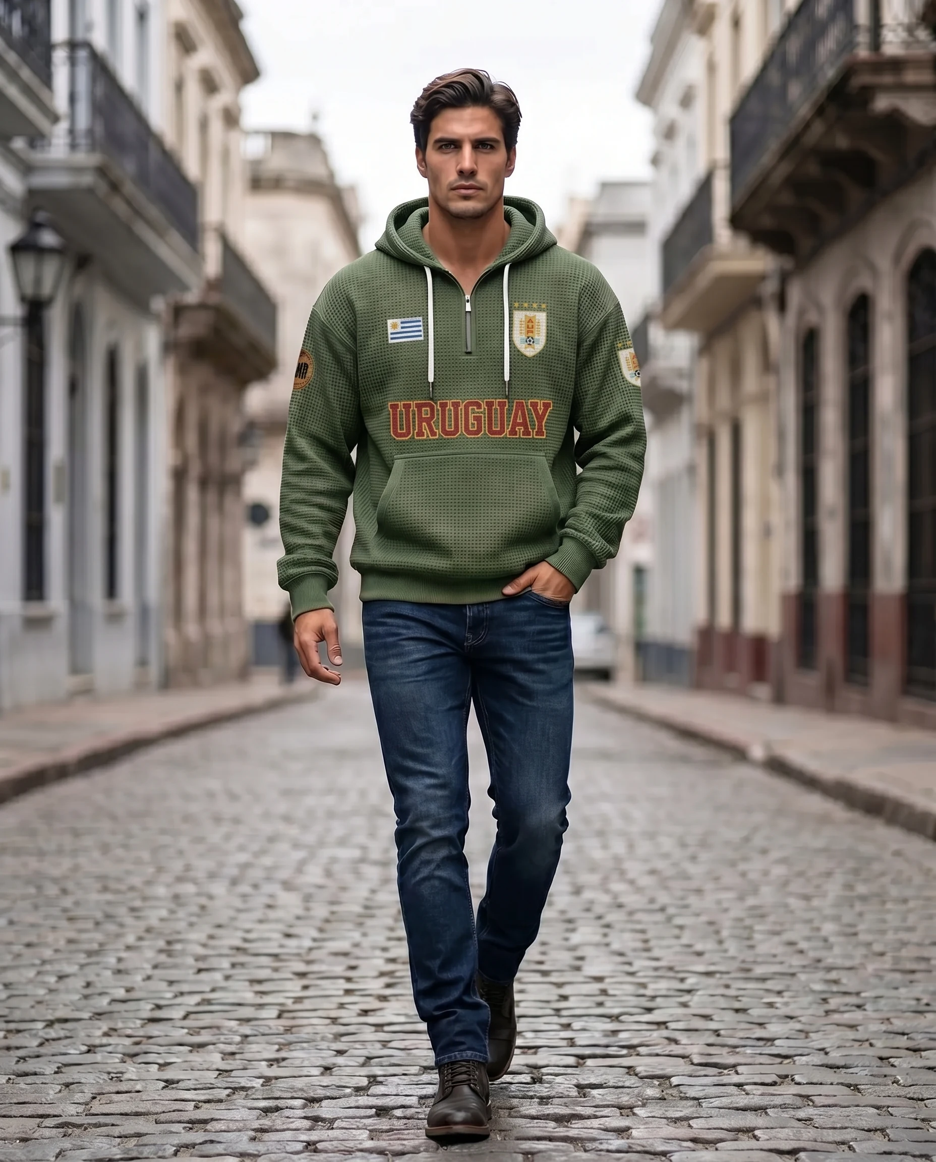 Uruguay waffle quarter-zip football fan hoodie