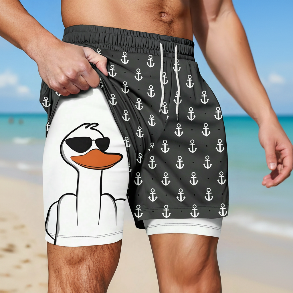 Anchor Print Drawstring Casual Shorts For Men