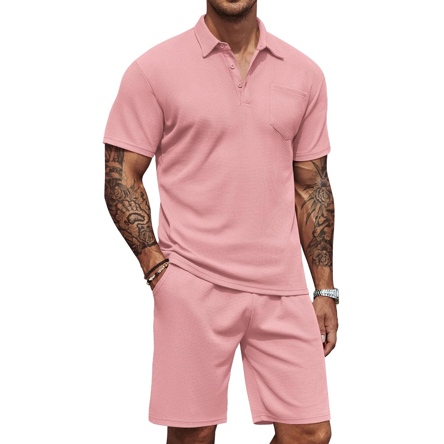 Casual Summer Shorts And Polo Tshirt Set For Men