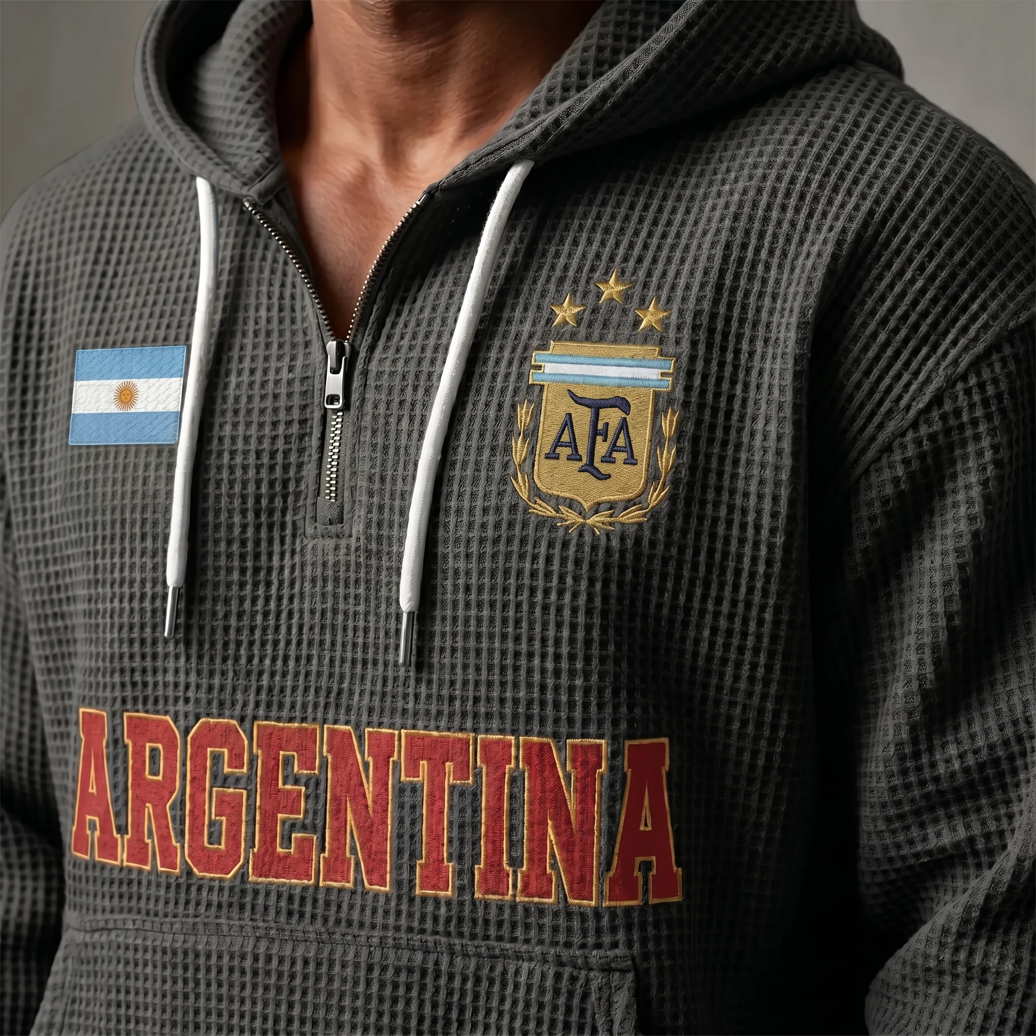 Argentina waffle quarter-zip football fan hoodie