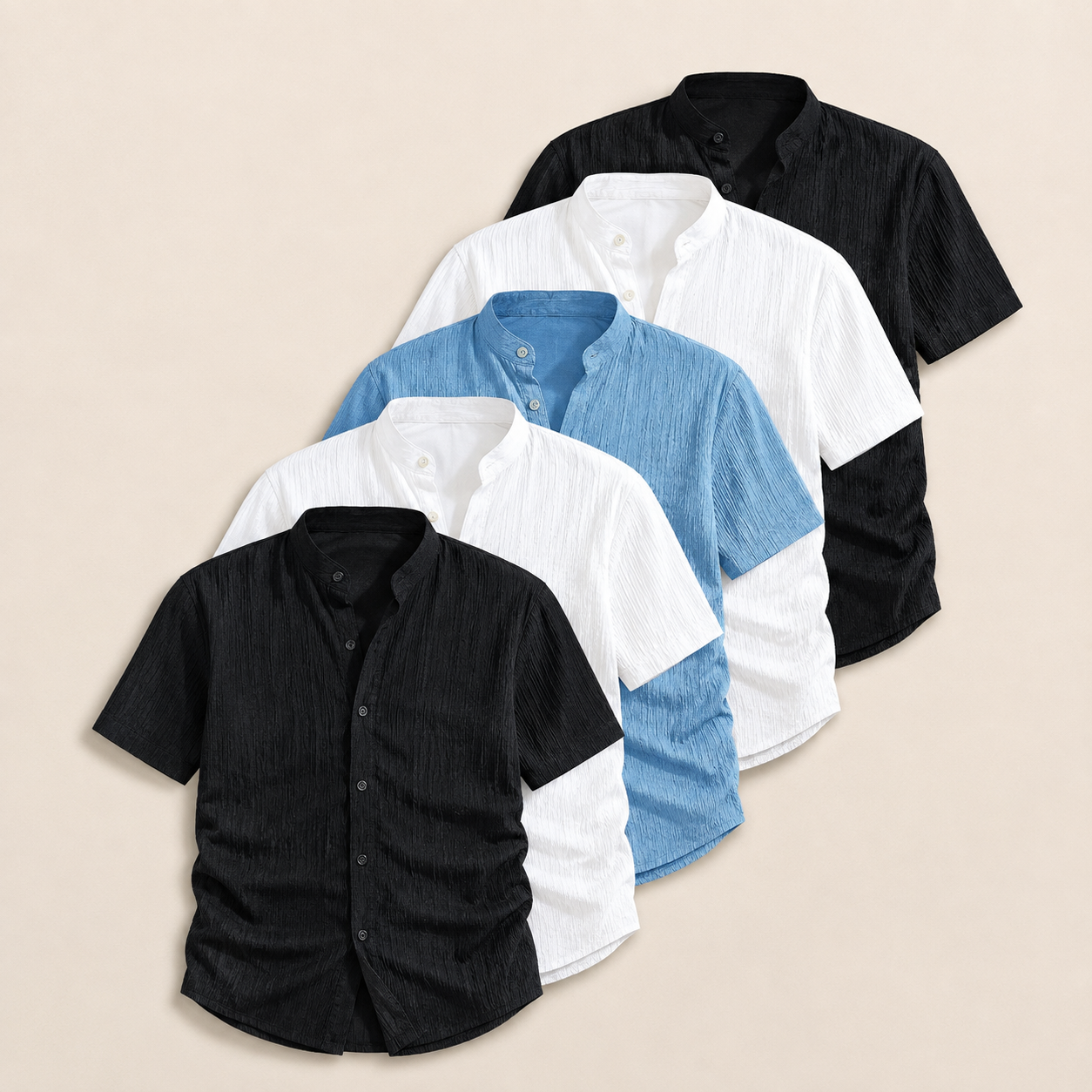 Solid Color Pack Of 5 Classic Button Up Short Sleeve Shirt For Men