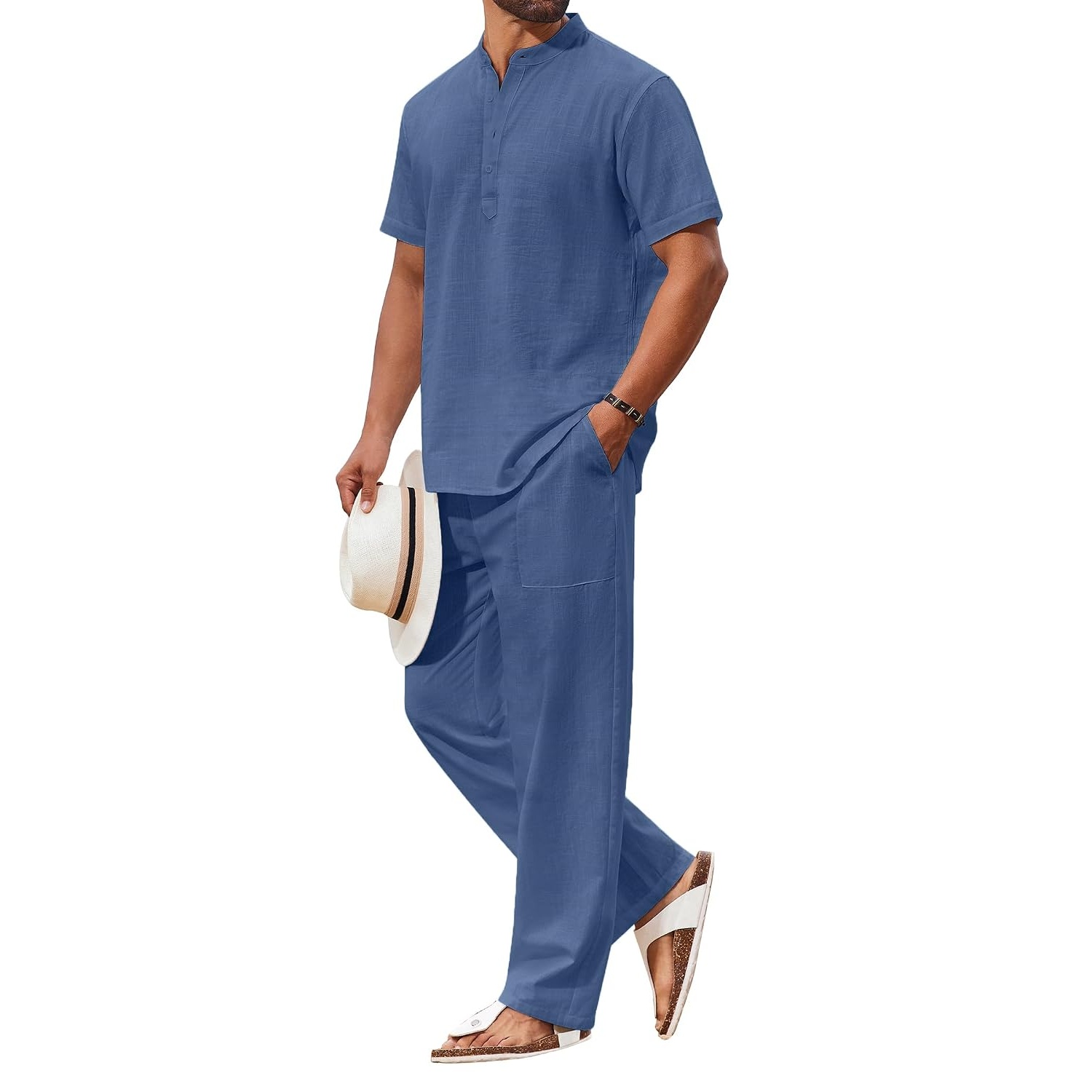 Casual Short Sleeve Shirt And Beach Pant Set For Men