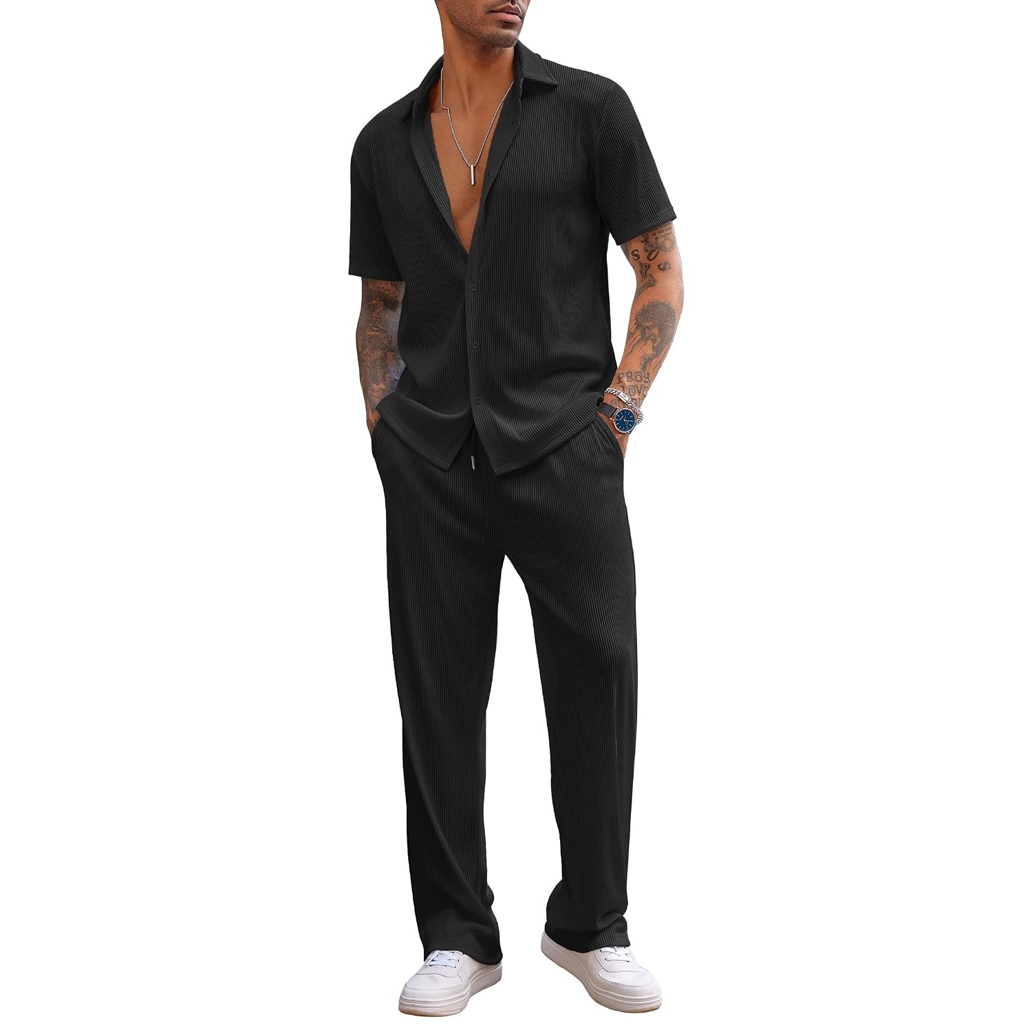 Short Sleeve Button Down Shirt And Short Set For Men