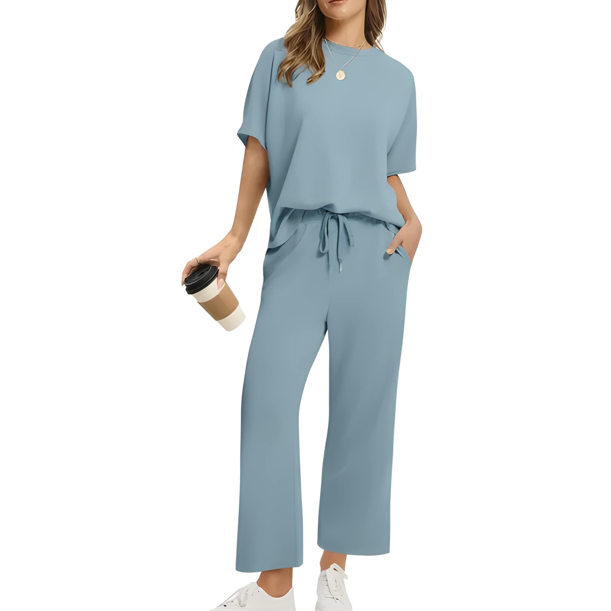 Oversized Two Piece Lounge Set With Top And Wide Pants For Women