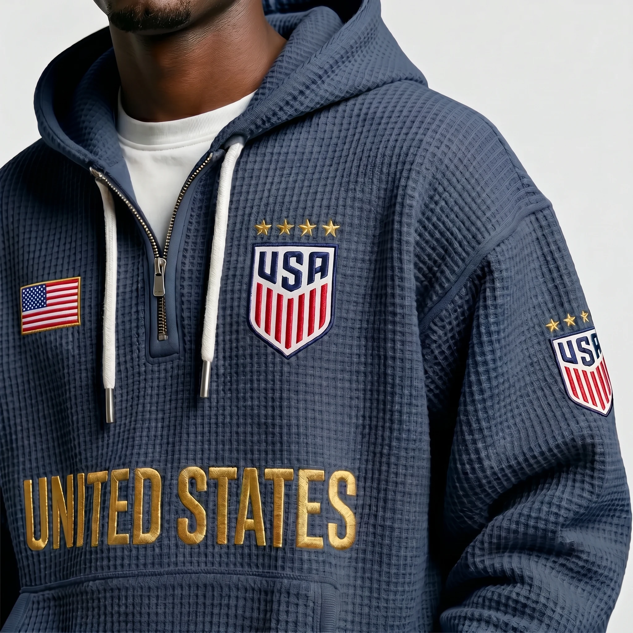 United States waffle quarter-zip football fan hoodie