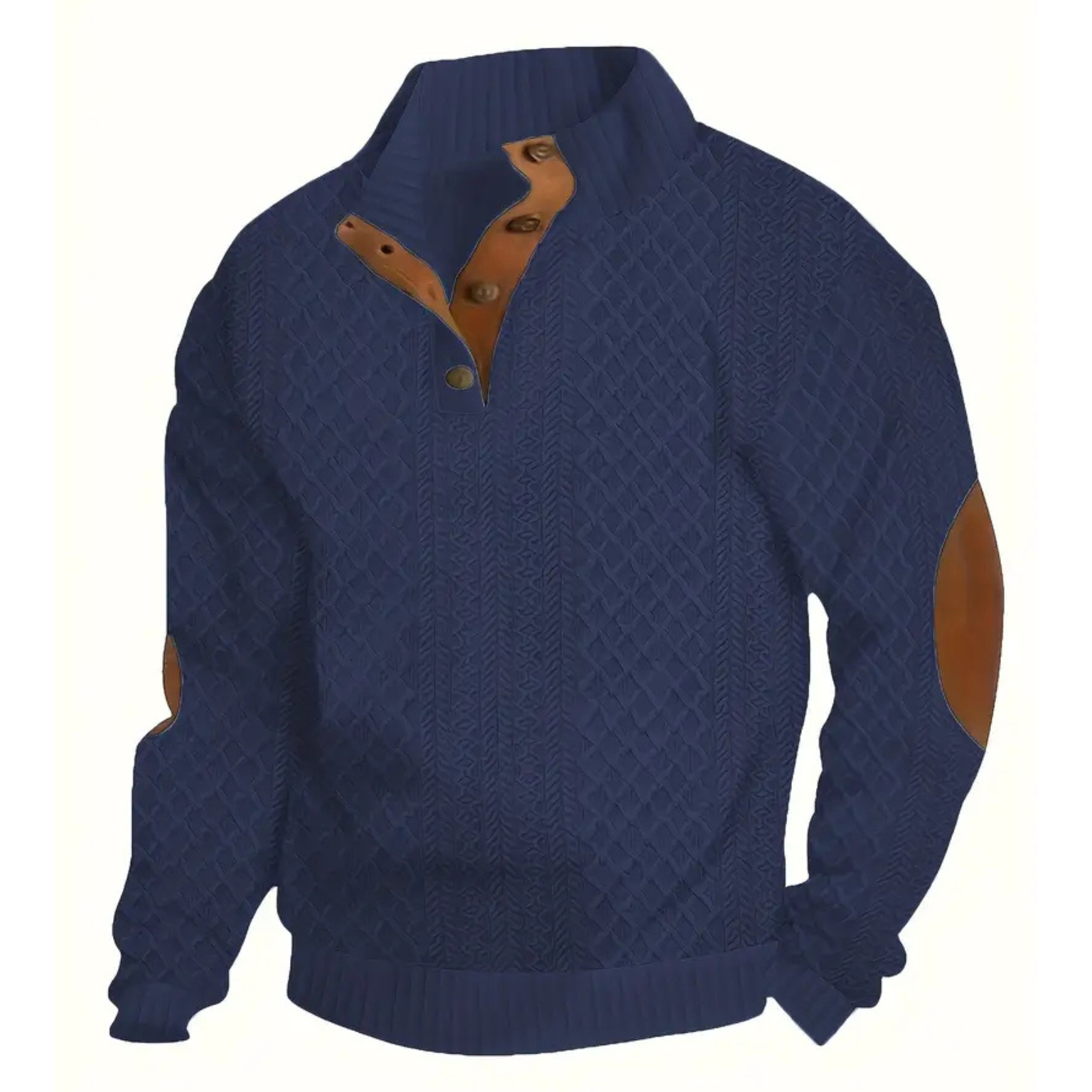 Textured Henley Long Sleeve Button Up Sweater With Stand Collar For Men