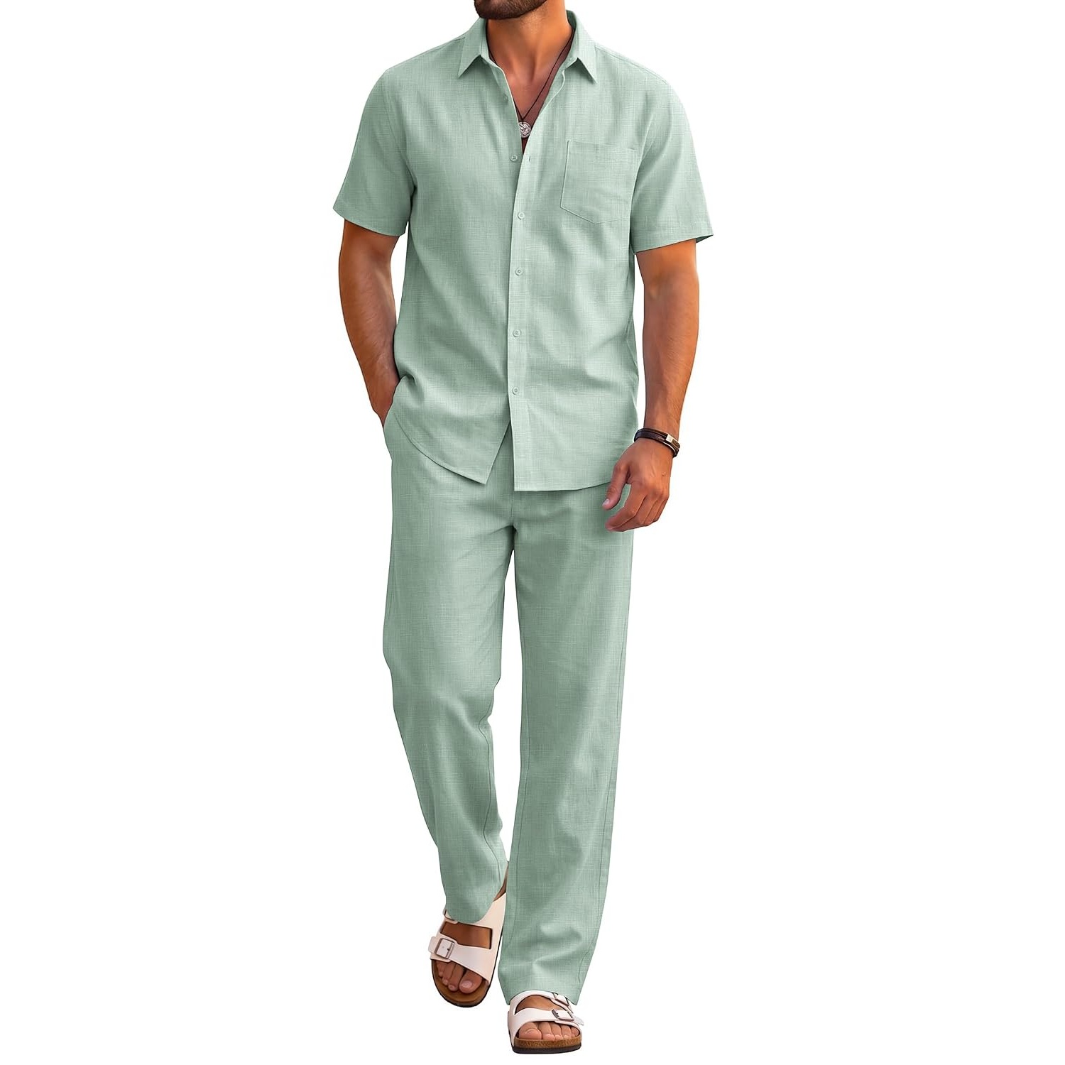 Casual Beach Shorts And Shirt Outfit Set For Men