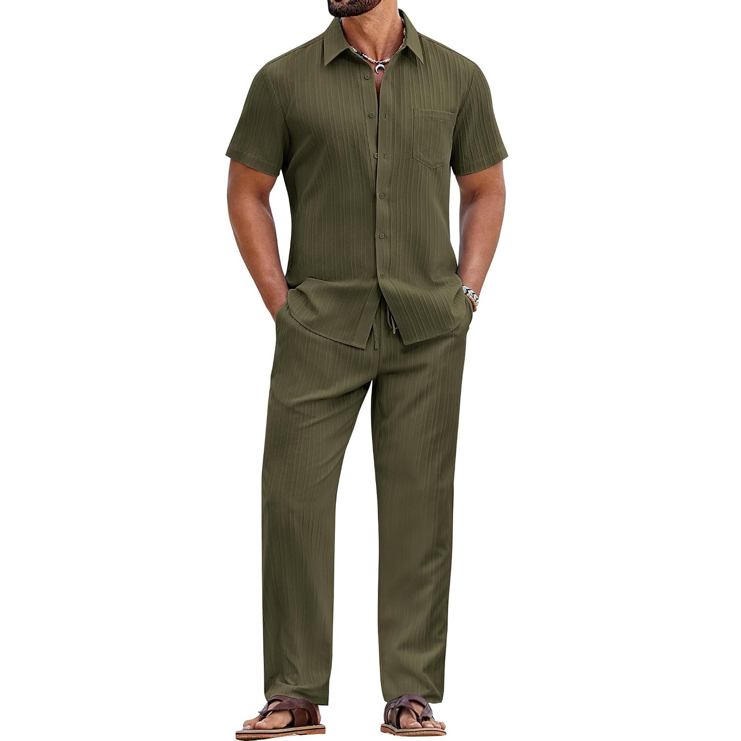 Loose Fit Summer Beach Wear Short And Shirt Set For Men
