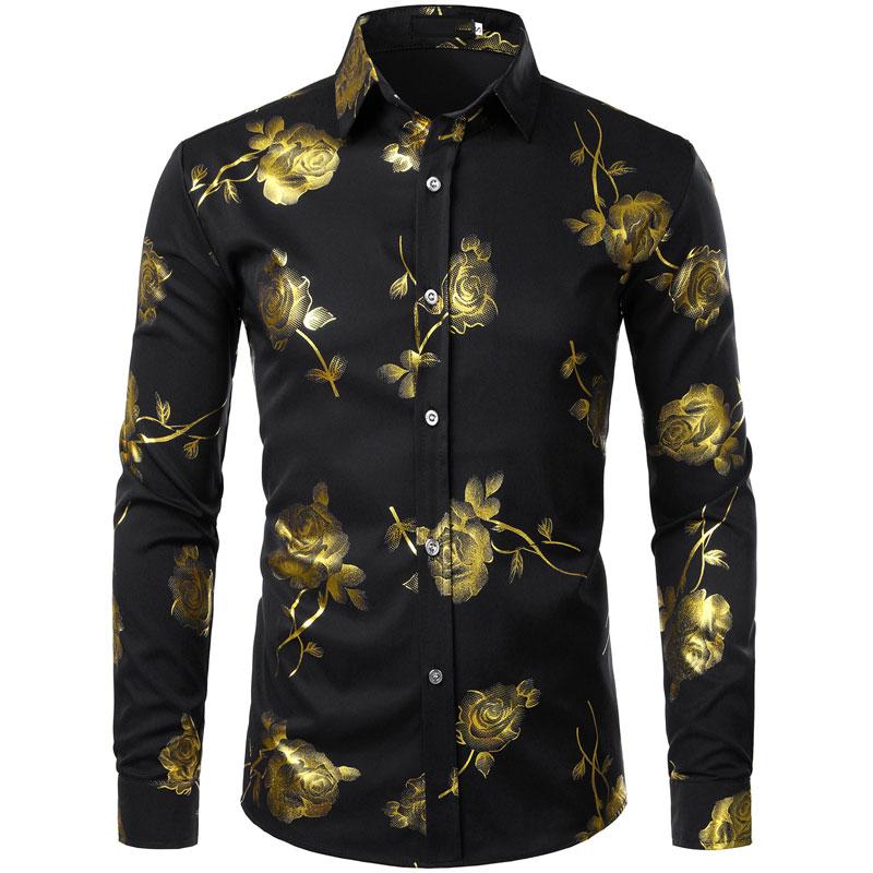 Slim Fit 3D Rose Print Long Sleeve Casual Shirt For Men