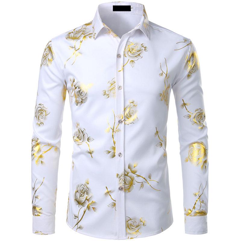 Slim Fit 3D Rose Print Long Sleeve Casual Shirt For Men