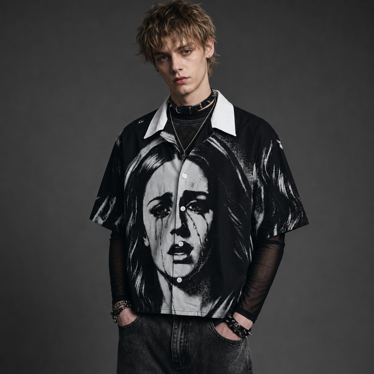 Streetwear Loose Fit Graphic Print Short Sleeve Casual Shirt For Men