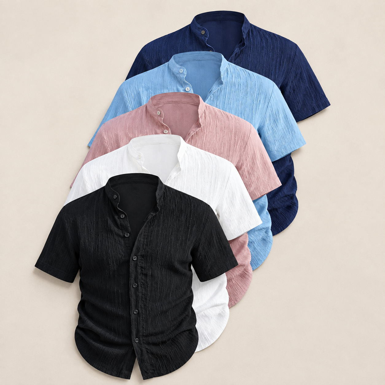 Solid Color Pack Of 5 Classic Button Up Short Sleeve Shirt For Men