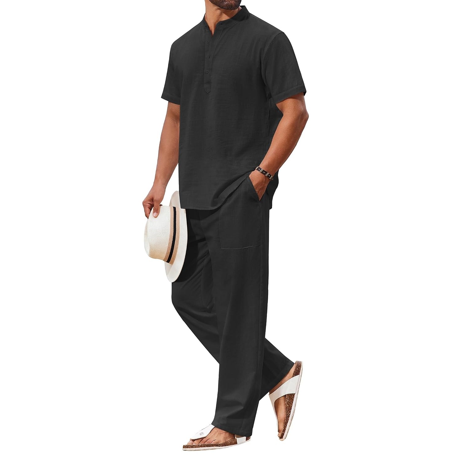 Casual Short Sleeve Shirt And Beach Pant Set For Men