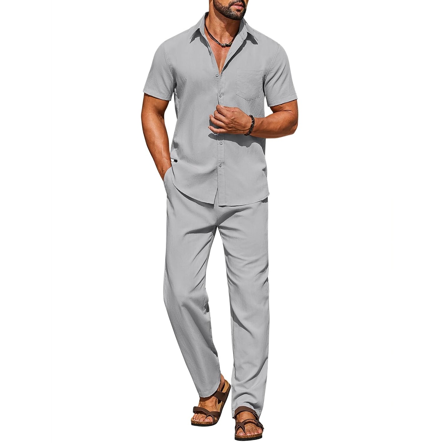 Casual Loose Fit Beach Wear Shirt And Pant Set For Men