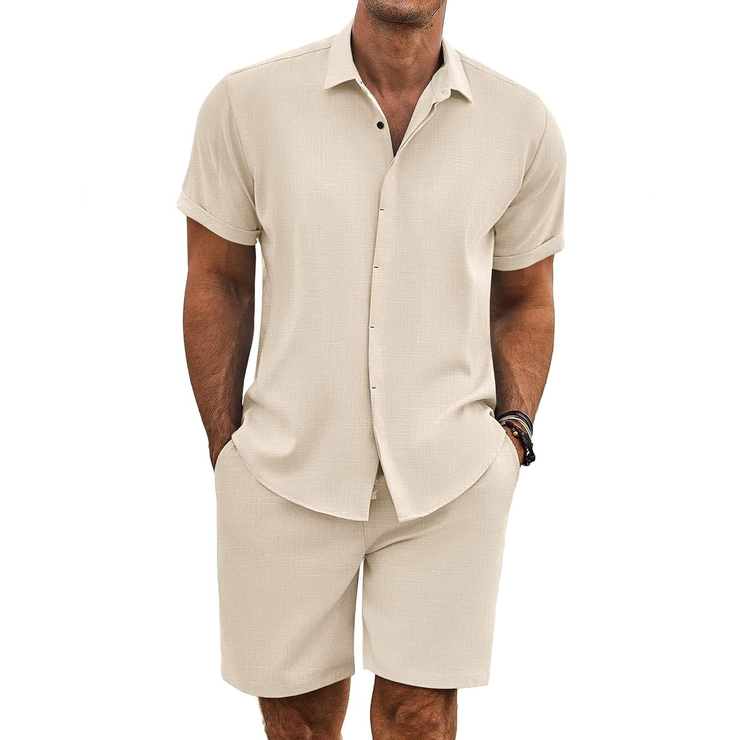 Summer Beach Shorts Set with Short Sleeve Shirt For Men 