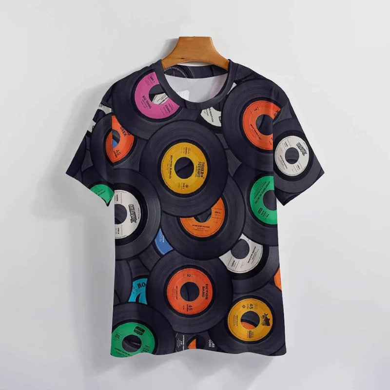 Vinyl Record Round Casual T Shirt-Vacay Outfit