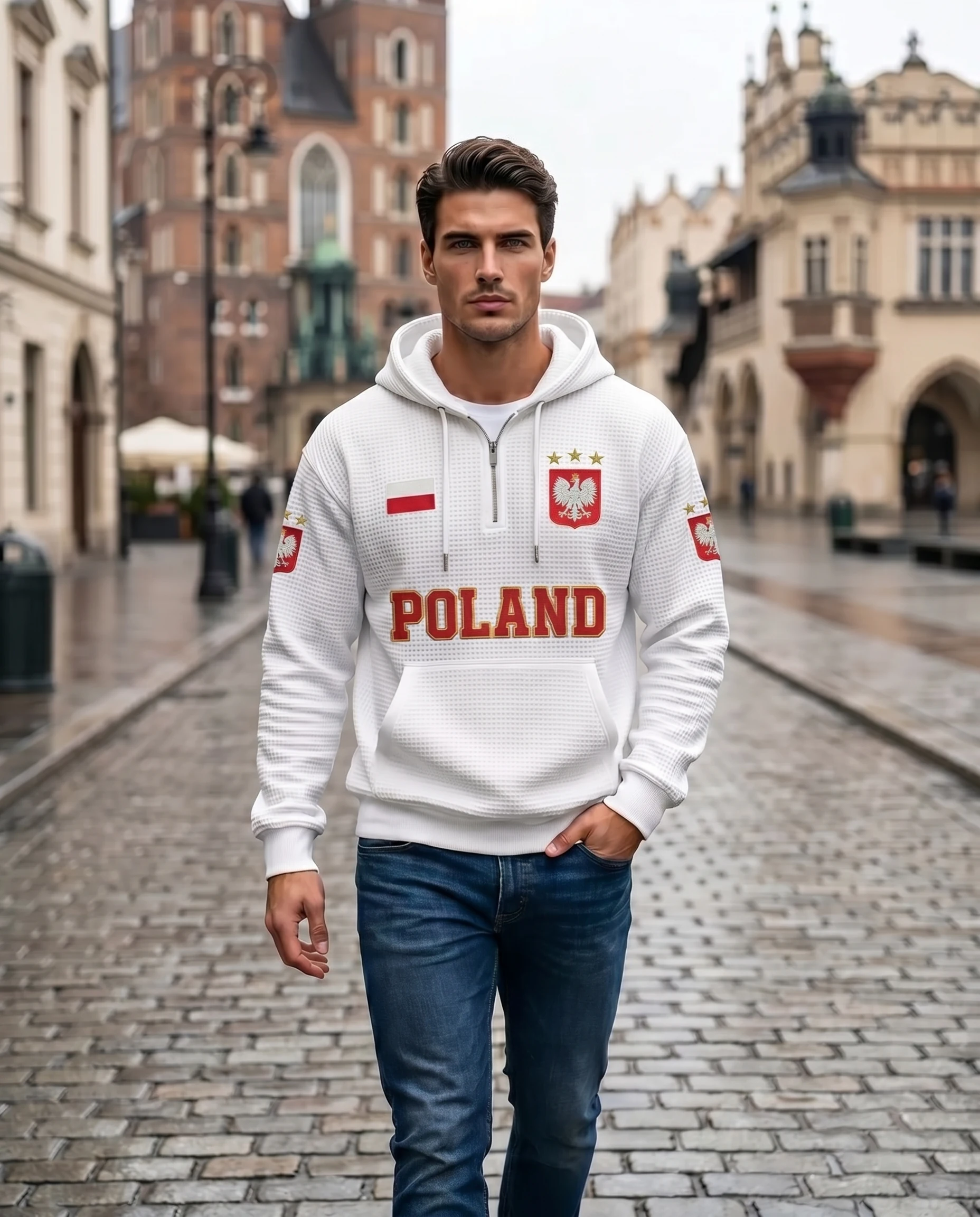 Poland waffle quarter-zip football fan hoodie