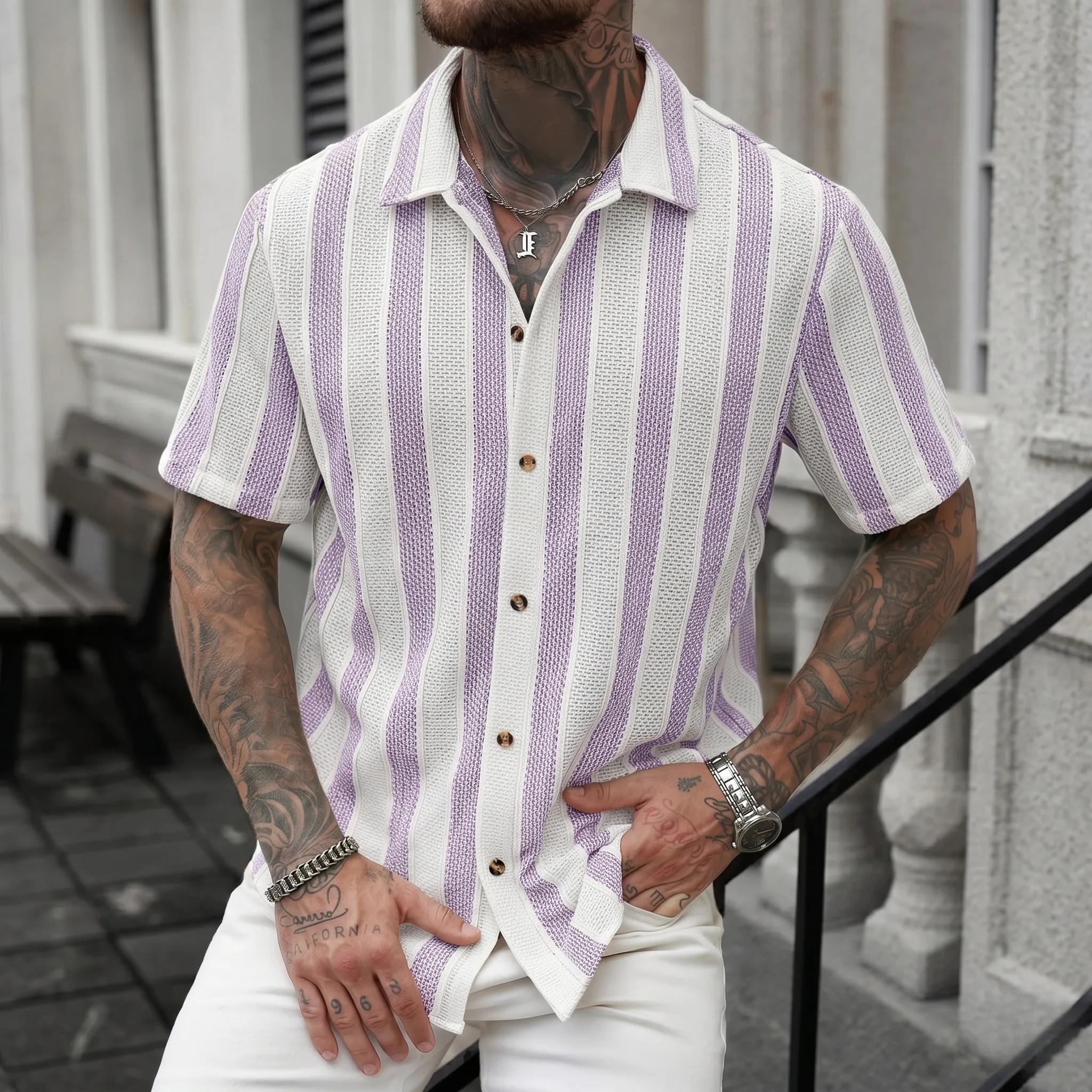 Plus Size Textured Jacquard Shirt For Men