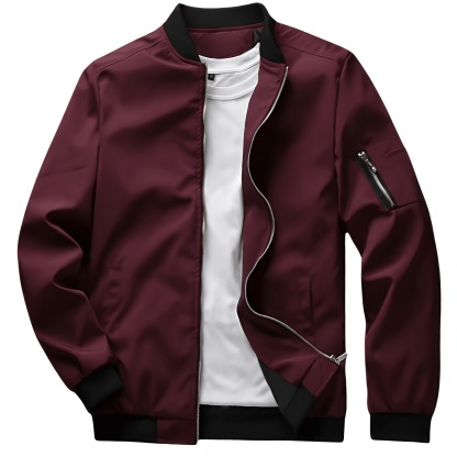 Jacket For Men With Zipper Front And Stand Collar