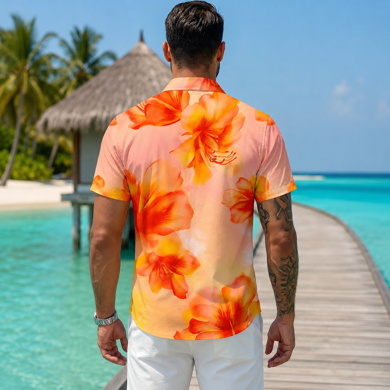 Casual Printed Short Sleeve Holiday Button Up Shirt For Men