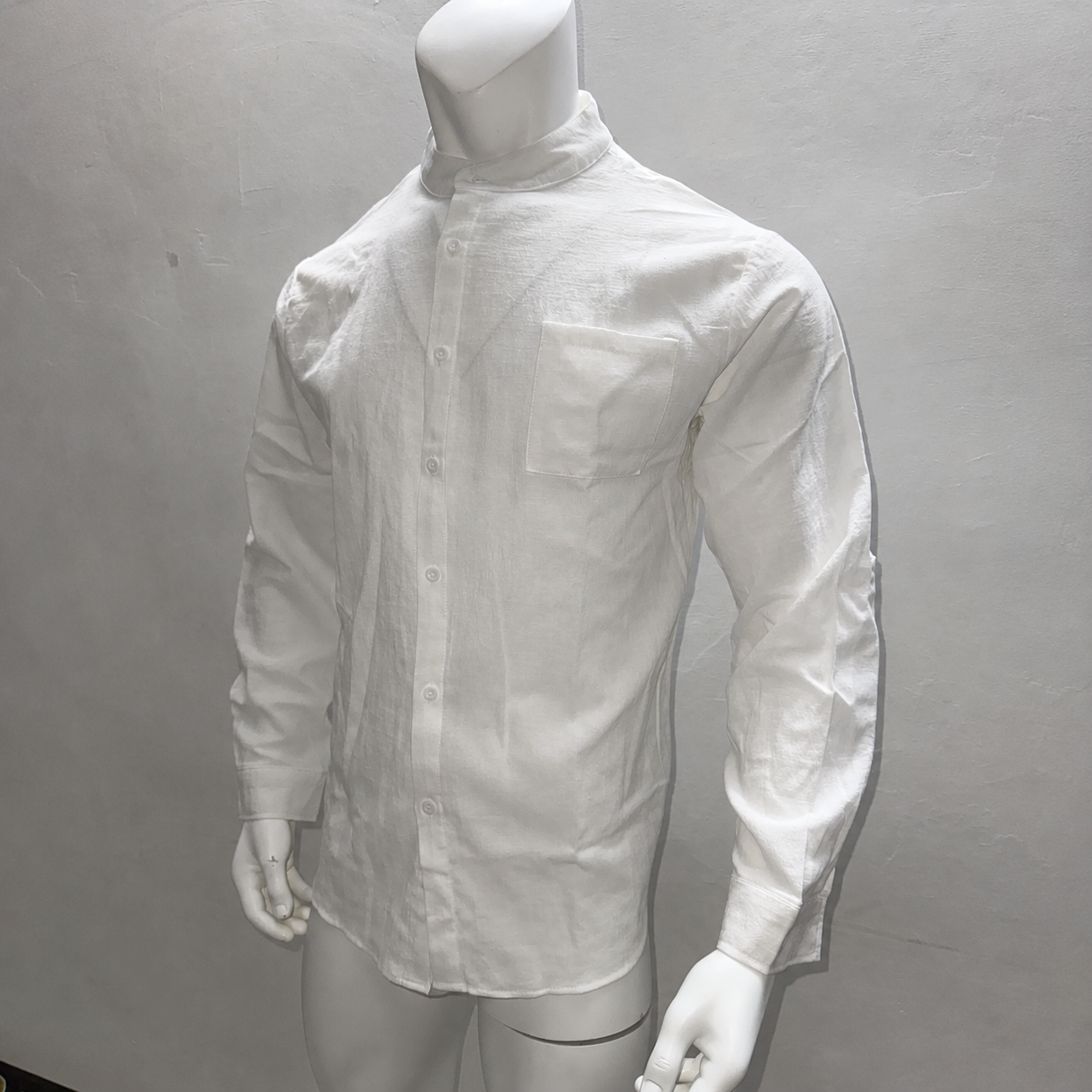 Loose Fit Stand Collar Button Up Casual Shirt With Long Sleeves For Men