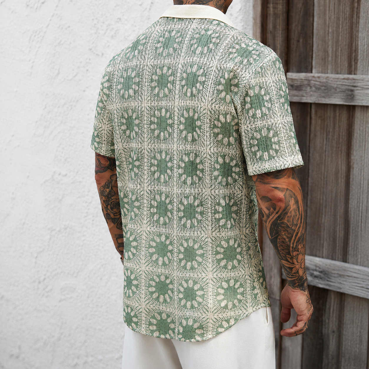 Lightweight Printed Short Sleeve Button Up Casual Holiday Shirt For Men