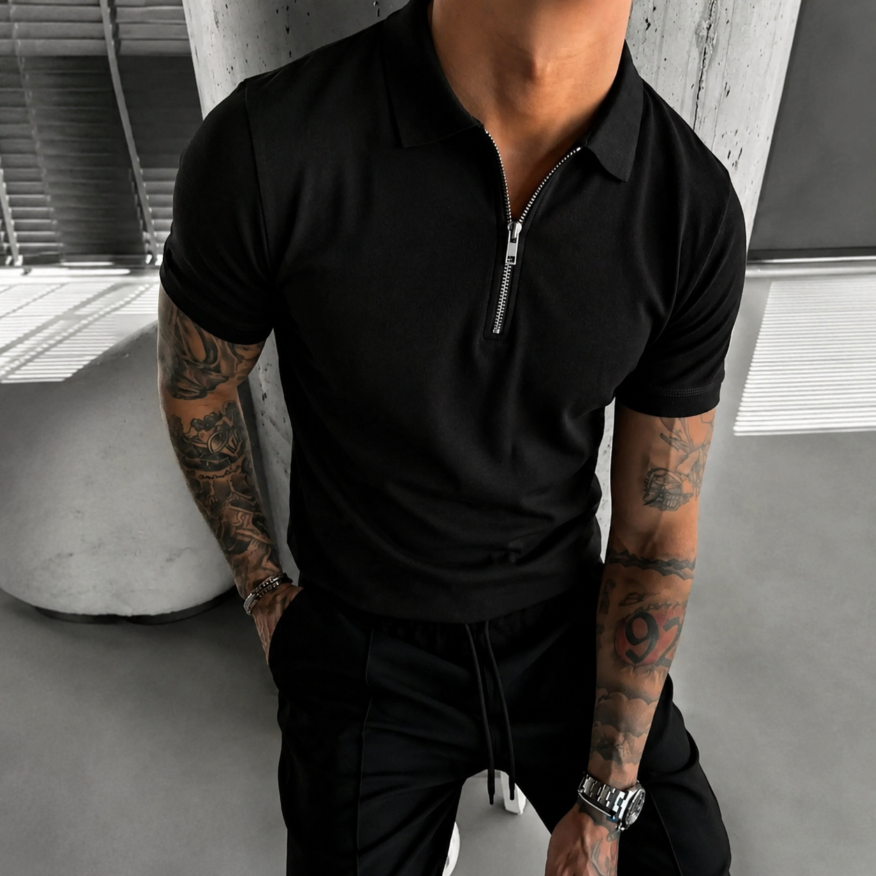 Lightweight Summer Wear Short Sleeve T Shirt With Zip For Men