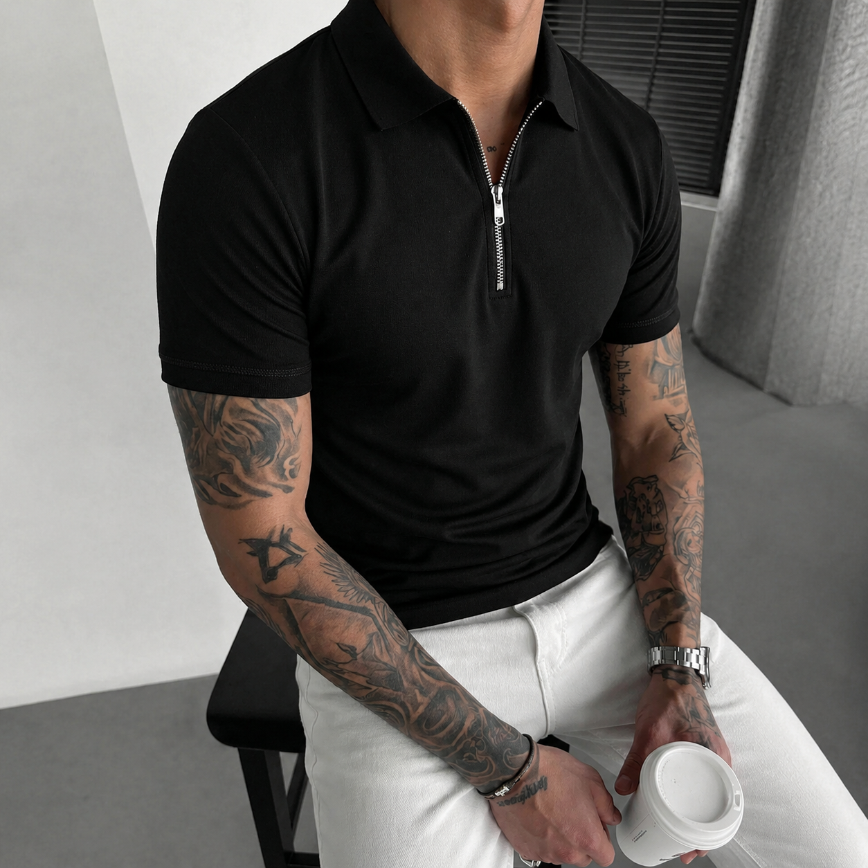Lightweight Summer Wear Short Sleeve T Shirt With Zip For Men