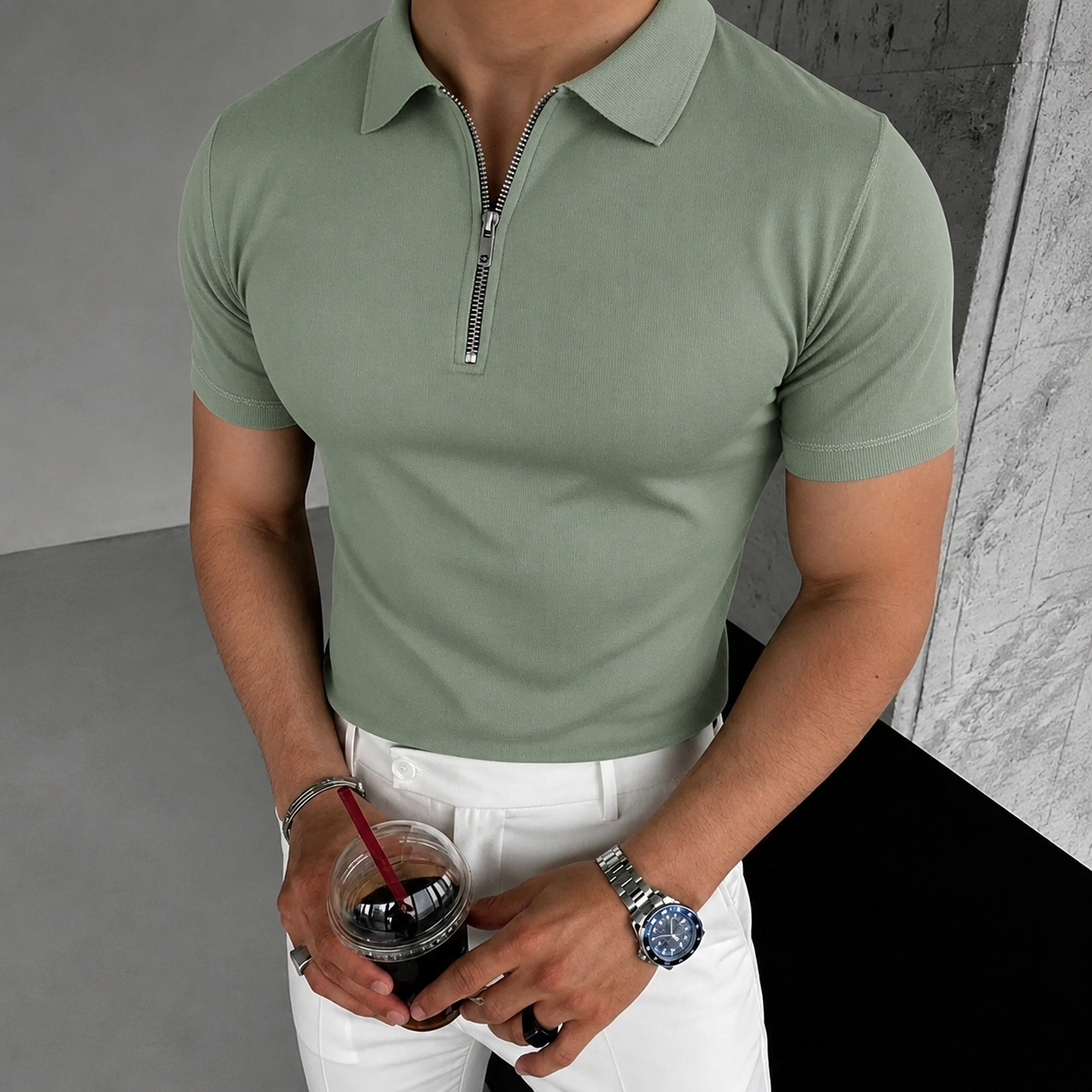 Lightweight Summer Wear Short Sleeve T Shirt With Zip For Men