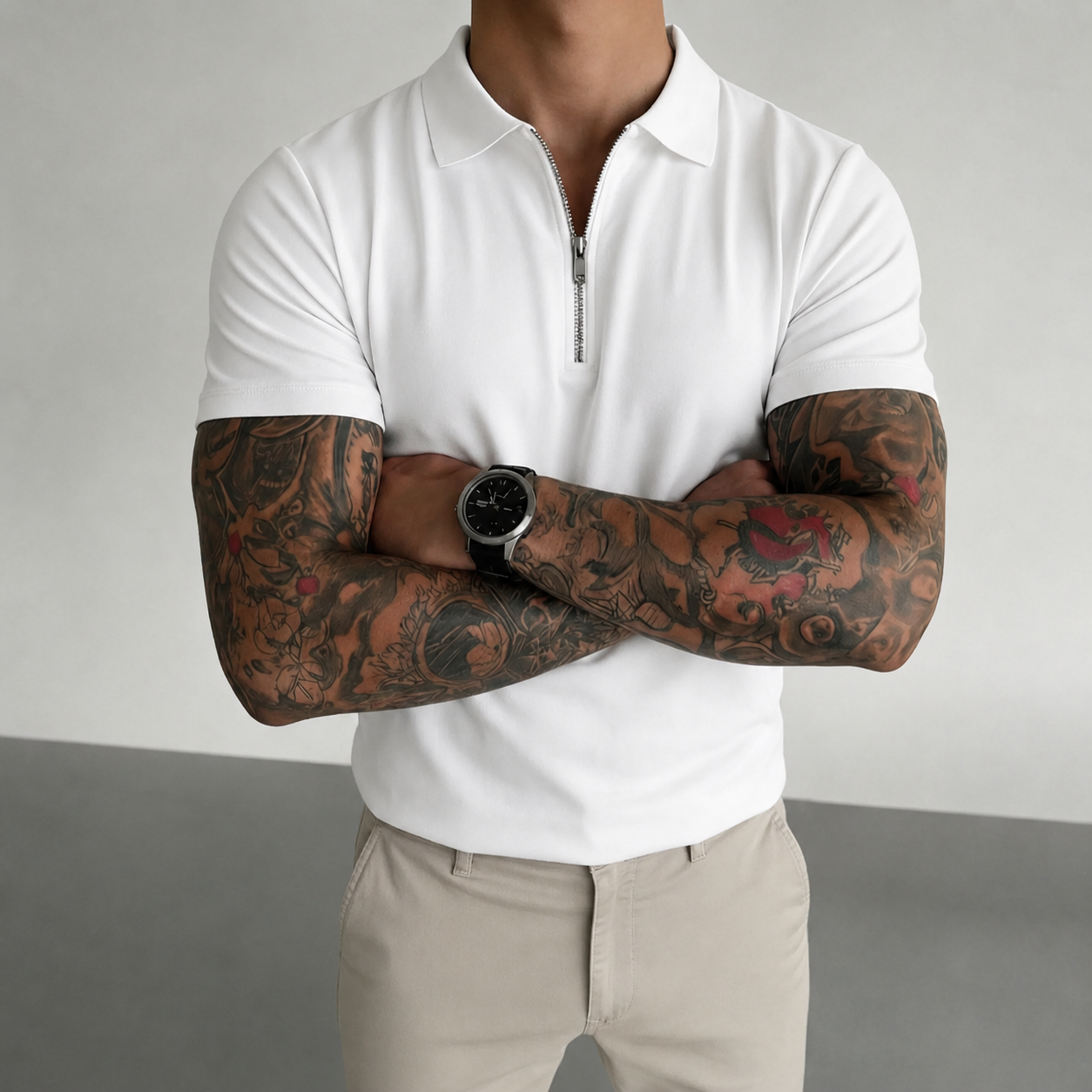 Lightweight Summer Wear Short Sleeve T Shirt With Zip For Men