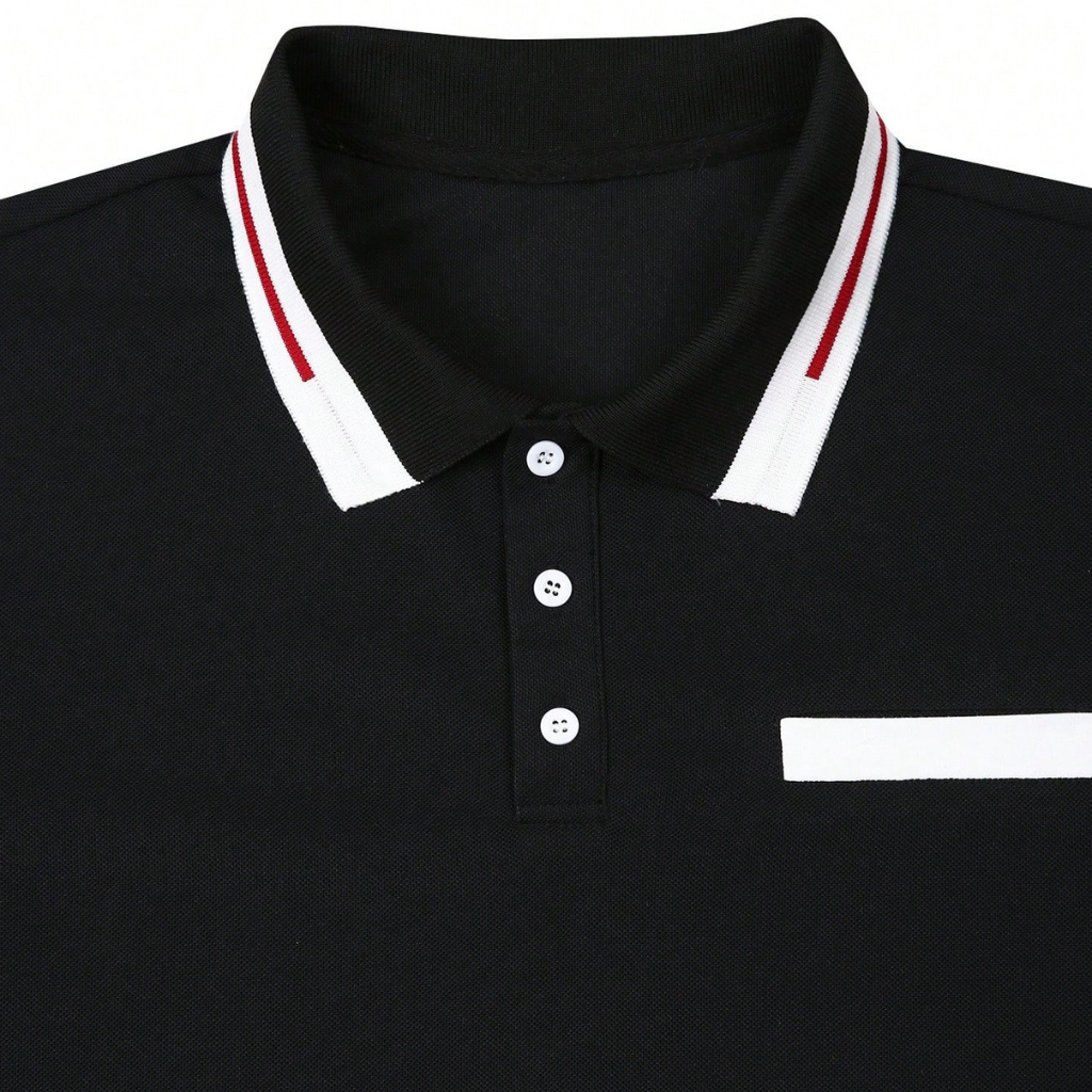 Regular Fit Short Sleeve Polo Shirt With Striped Collar For Men