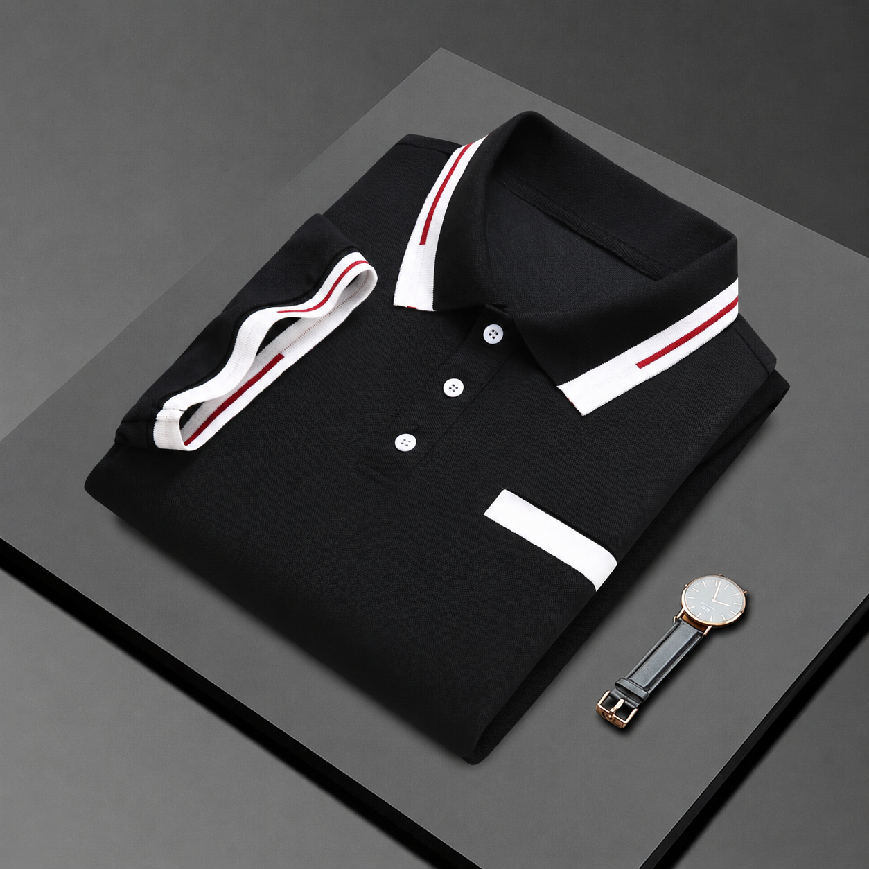 Regular Fit Short Sleeve Polo Shirt With Striped Collar For Men