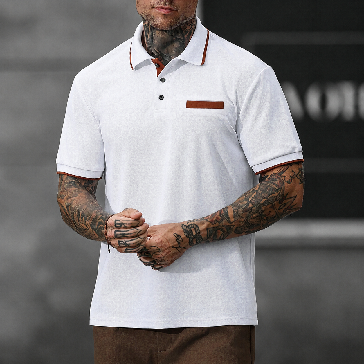 Regular Fit Short Sleeve Polo Shirt With Striped Collar For Men
