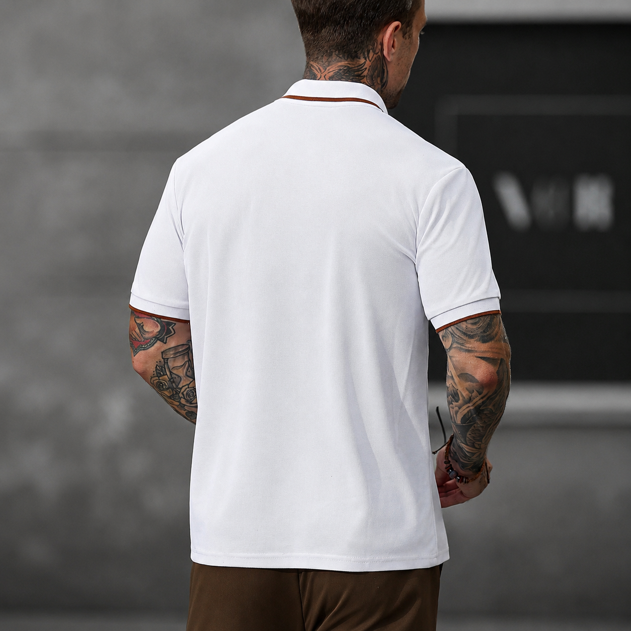 Regular Fit Short Sleeve Polo Shirt With Striped Collar For Men