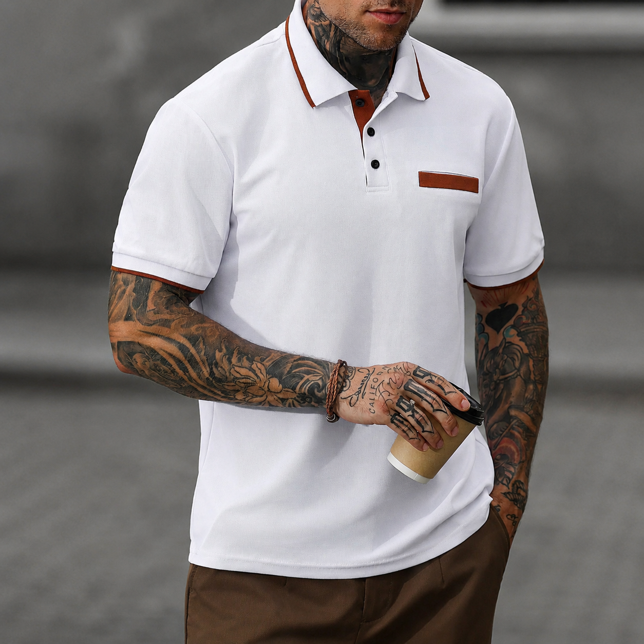 Regular Fit Short Sleeve Polo Shirt With Striped Collar For Men