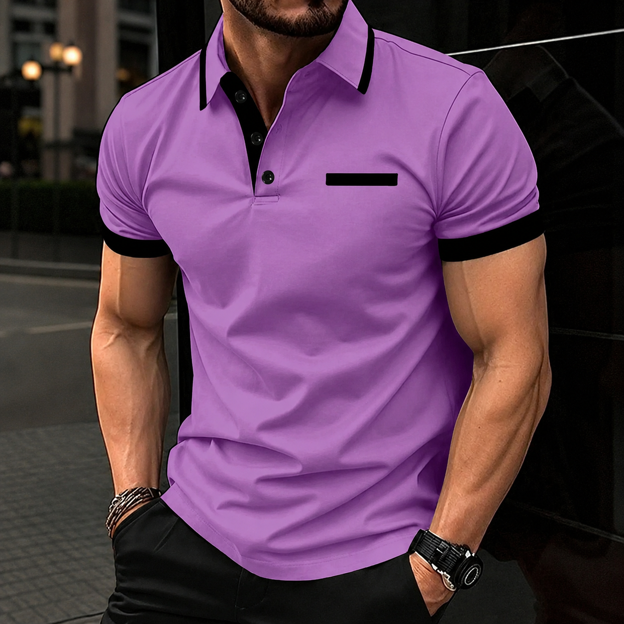 Regular Fit Short Sleeve Polo Shirt With Striped Collar For Men
