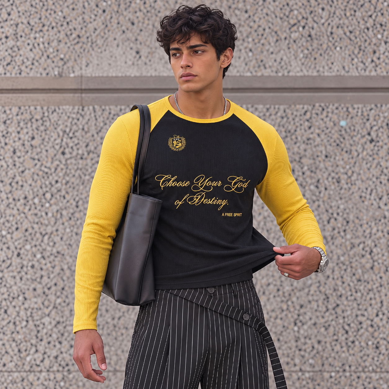 Contrast Patchwork Animal And Letter Print Casual T Shirt For Men